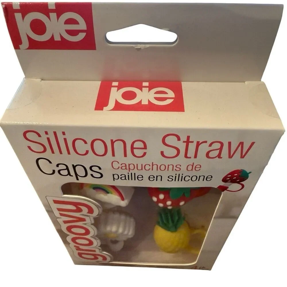 Joie Groovy Silicone Straw Caps, 4 Pack (Gold/yellow/black/grey) - 12.5x10x1cm